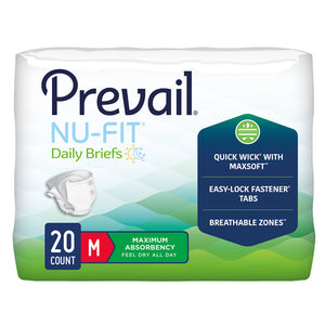 Prevail Nu-Fit Adult Brief, Medium, Maximum Absorbency, Pack of 20