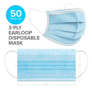 RightCare 3-ply Face Masks for General Use Protection, Light Blue, Box of 50 Disposable Masks, 1 Count