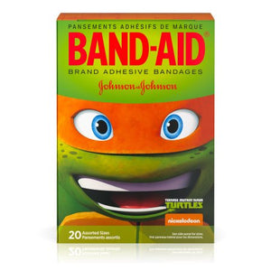 Band-Aid Adhesive Assorted Sizes Plastic Strip in Kid Design - Turtles, Box of 20