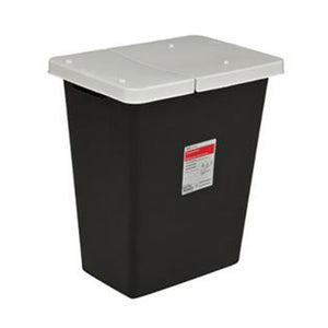 SharpSafety Kendall RCRA Hazardous Waste Container with Hinged Lid and Snap Cap, Black, 18 Gallon