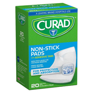 Curad CUR47147RB Non-Stick Pad with Adhesive Tab, 2" x 3" Box of 20