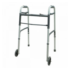 PMI 1060 2 Button Folding Walker with Wheels, Traditional Grey, 300 lb Weight Capacity. 1 count