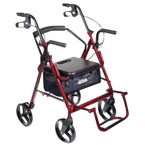 Drive Medical Duet Rollator/Transport Burgundy 8 Wheel Chair, 300 lb.