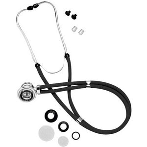 Omron 416-22-BLK Sprague Rappaport Stethoscope with Silver Chestpiece, 22" L, Latex-Free, Multipurpose, Chrome-Plated, Black. 1 each