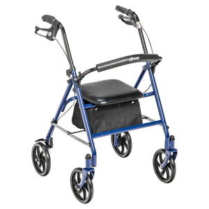 Drive Medical Four Wheel Rollator Walker with Fold Up Removable Back Support - 300 lbs. Weight Capacity, Blue