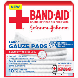 J & J Band-Aid First Aid Gauze Pads 4" x 4" 10 CT
