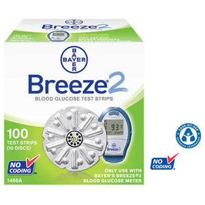 BREEZE 2 1466 Blood Glucose Test Strip Disc, 1.0L Small Blood Sample, 5 second Test Time, Box of 100
